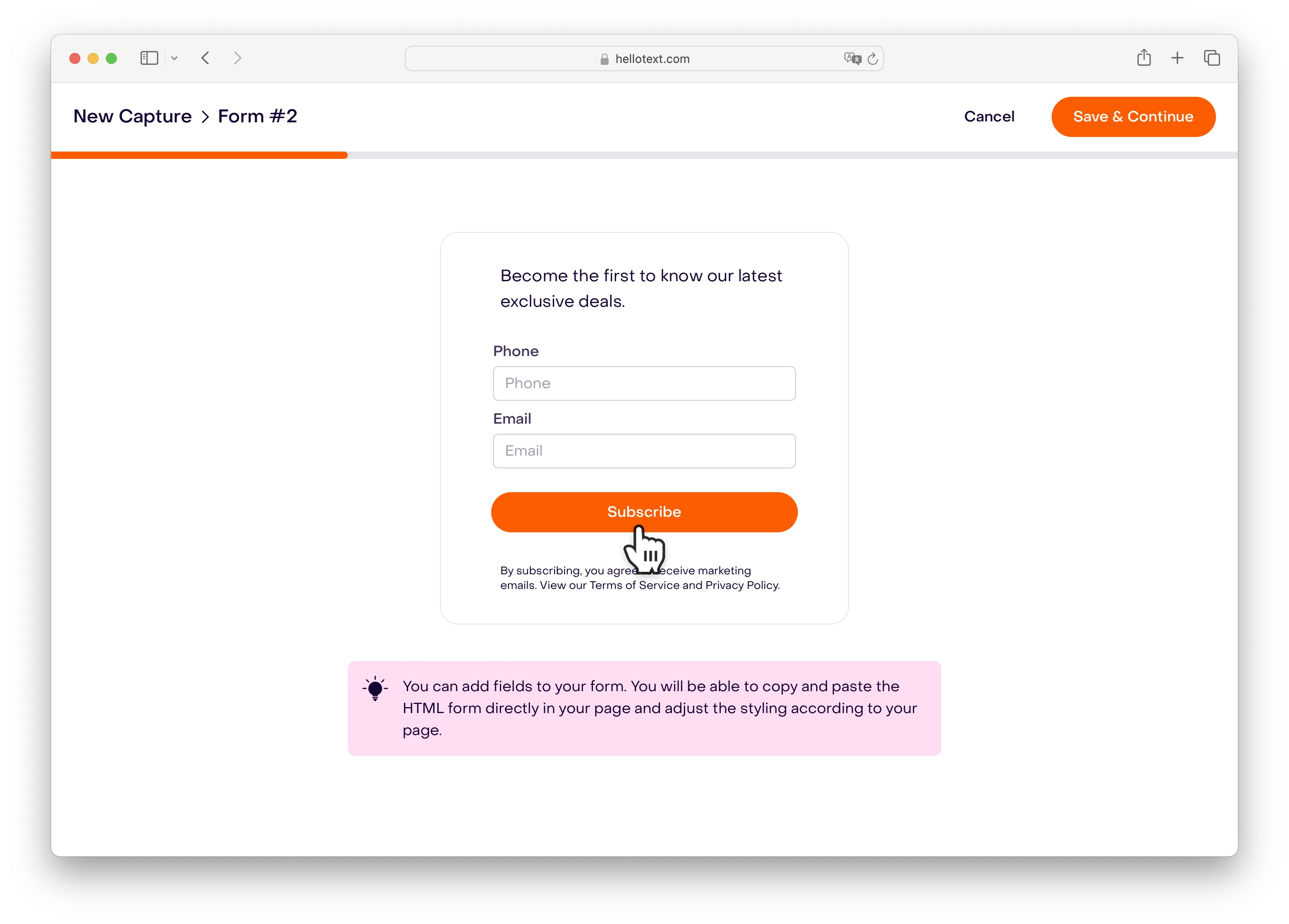 Website Form button editor